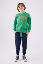 U.S. Polo Assn. Erkek Çocuk Bisiklet Yaka Empirme Baskılı Kışlık Regular Fit Yeşil Eşofman Takımı US1915-C-V4