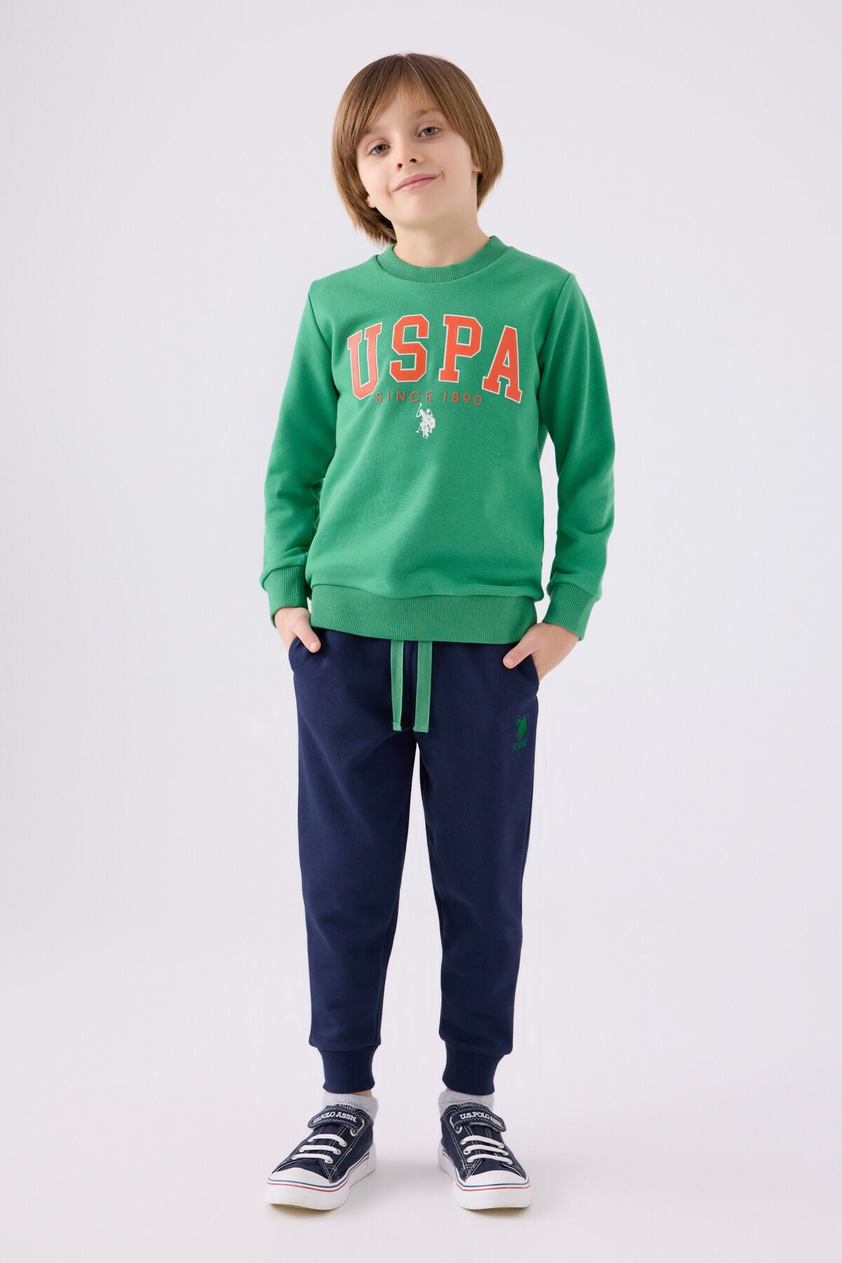 U.S. Polo Assn. Erkek Çocuk Bisiklet Yaka Empirme Baskılı Kışlık Regular Fit Yeşil Eşofman Takımı US1915-C-V4