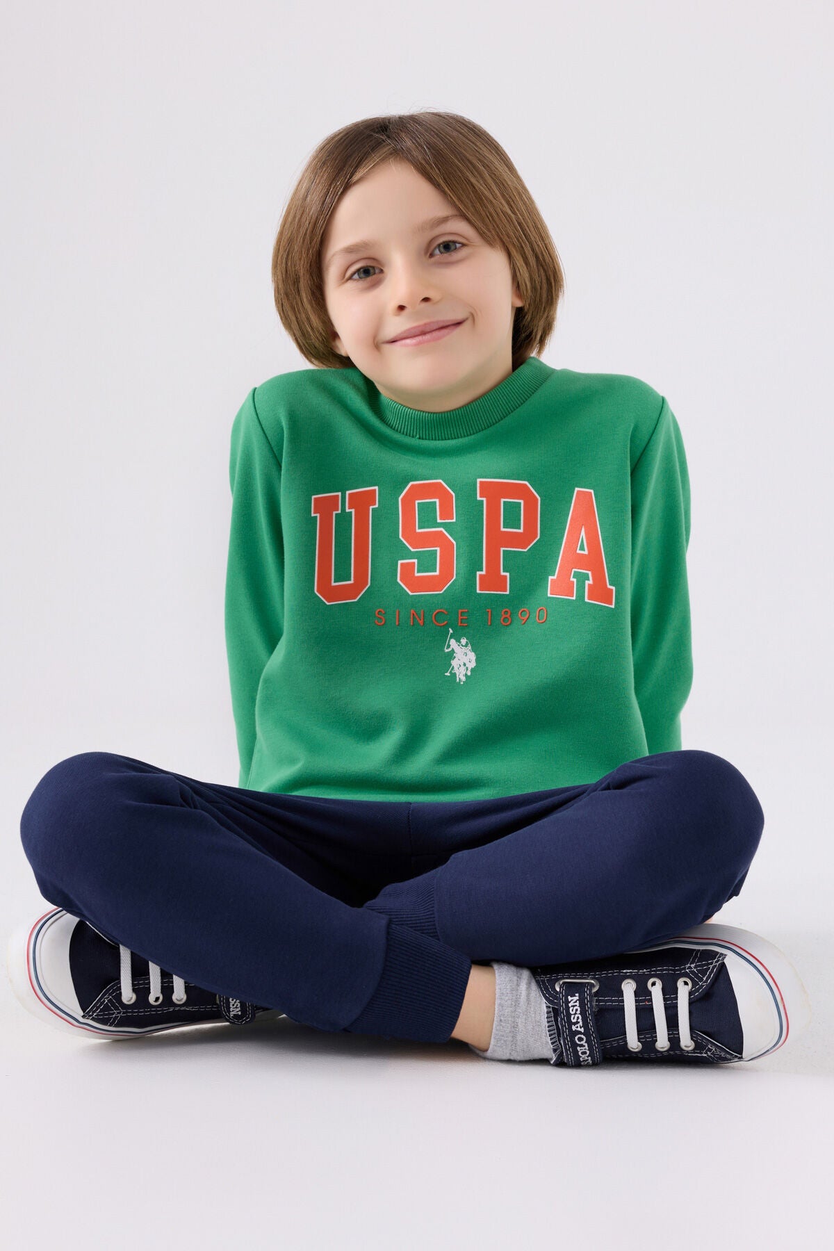 U.S. Polo Assn. Erkek Çocuk Bisiklet Yaka Empirme Baskılı Kışlık Regular Fit Yeşil Eşofman Takımı US1915-C-V4