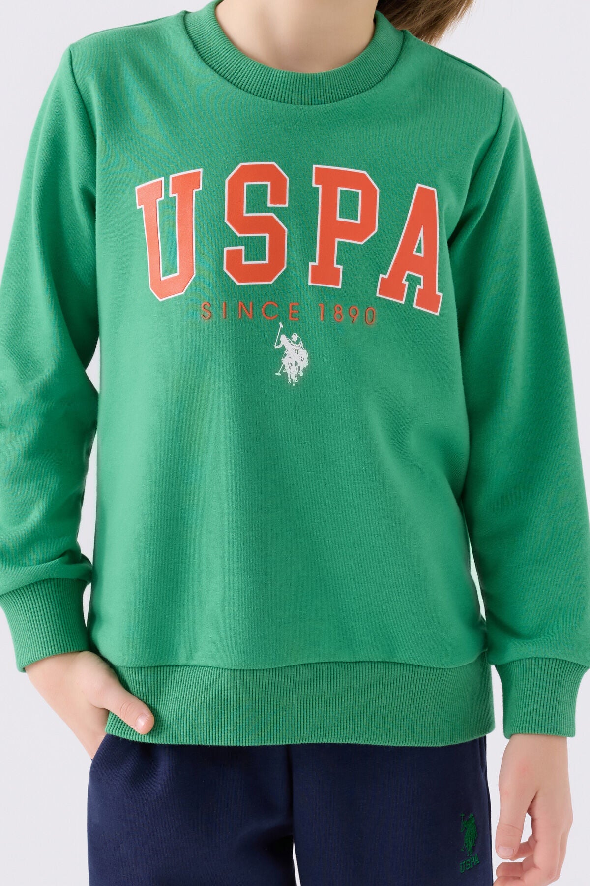 U.S. Polo Assn. Erkek Çocuk Bisiklet Yaka Empirme Baskılı Kışlık Regular Fit Yeşil Eşofman Takımı US1915-C-V4