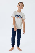 U.S. Polo Assn. Erkek Çocuk Bisiklet Yaka Nakışlı Yazlık Regular Fit Krem Pijama Takımı US2422-C-V1