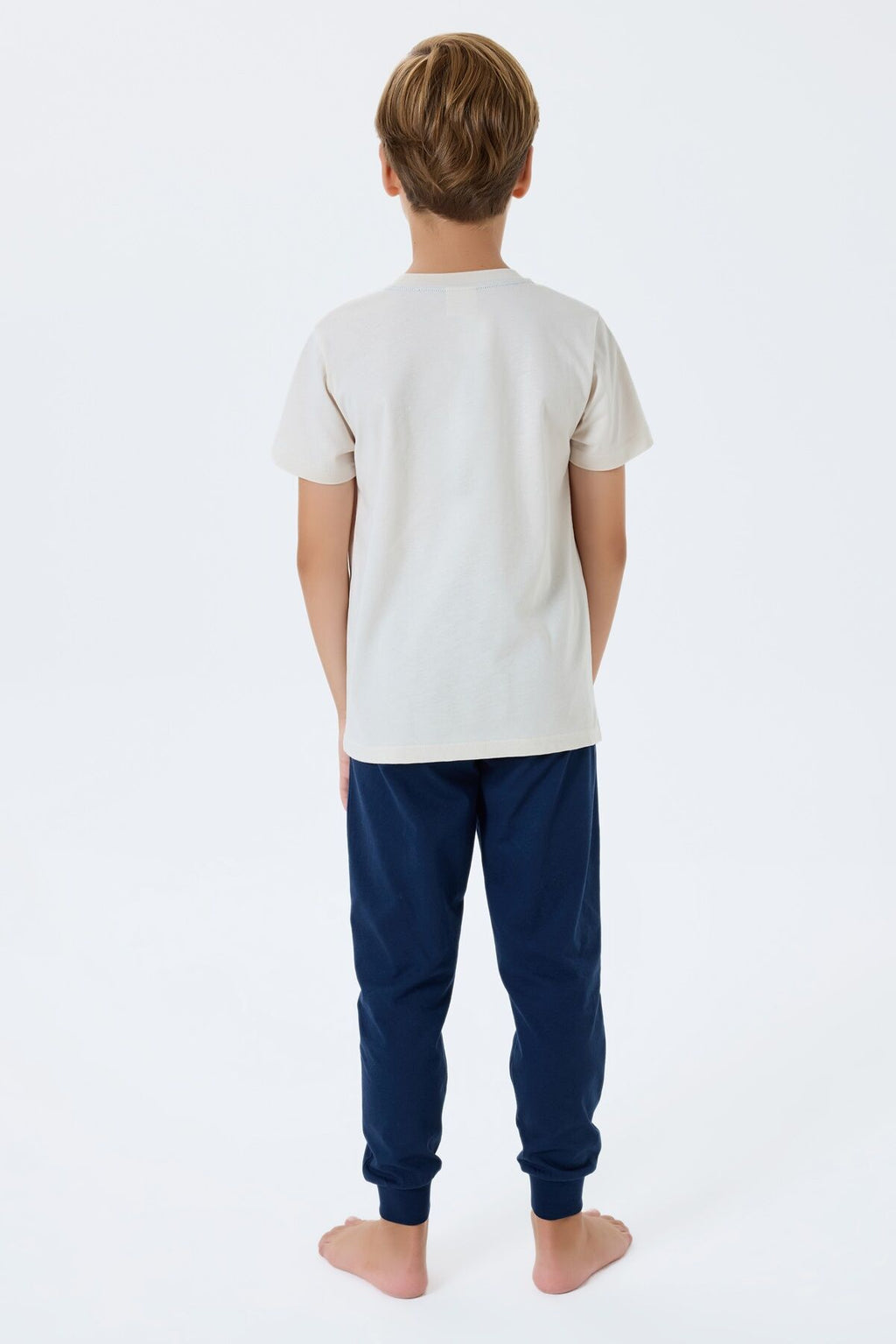 U.S. Polo Assn. Erkek Çocuk Bisiklet Yaka Nakışlı Yazlık Regular Fit Krem Pijama Takımı US2422-C-V1
