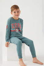 U.S. Polo Assn. Erkek Çocuk Bisiklet Yaka Pigment Baskılı Kışlık Regular Fit Mavi Pijama Takımı US1191-C-V8