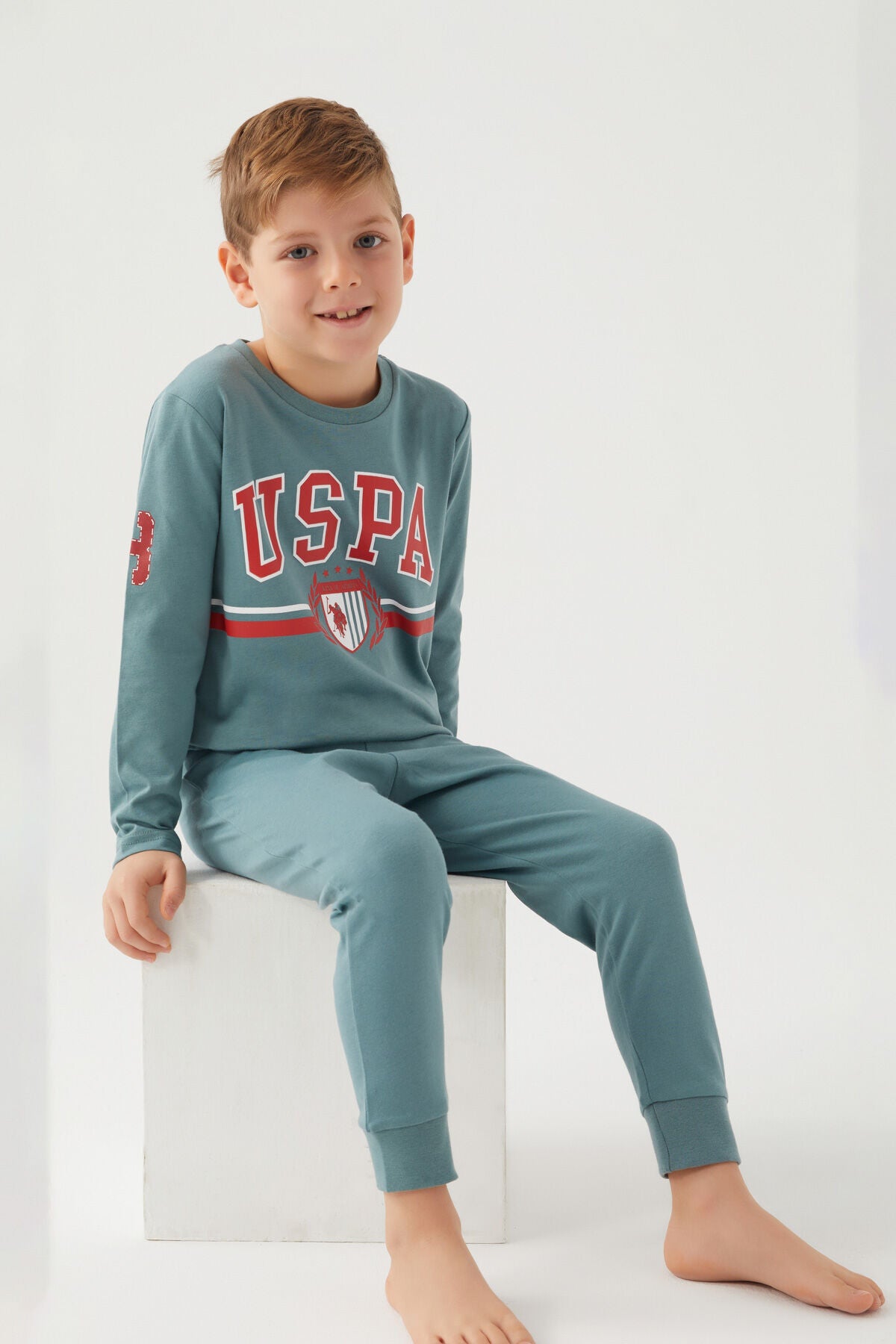 U.S. Polo Assn. Erkek Çocuk Bisiklet Yaka Pigment Baskılı Kışlık Regular Fit Mavi Pijama Takımı US1191-C-V8
