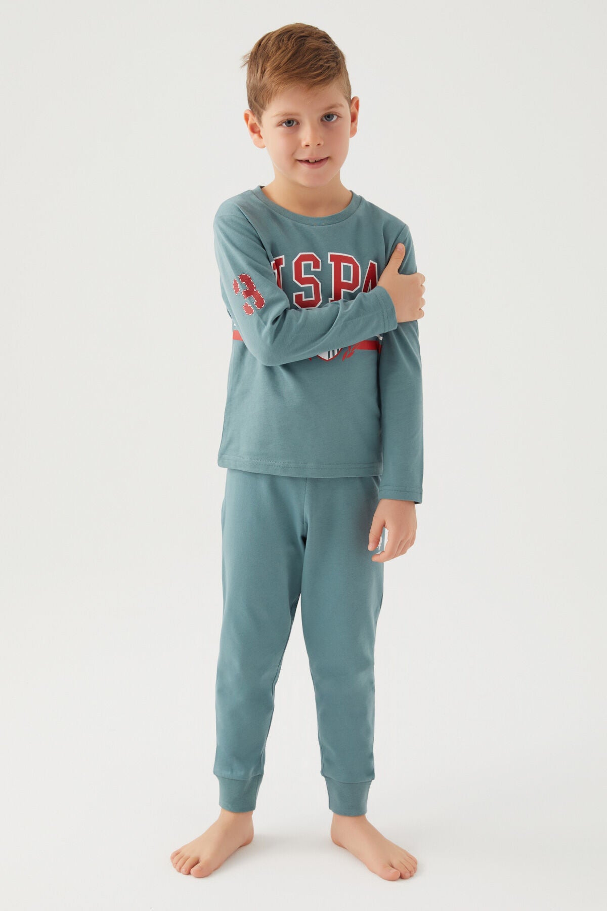 U.S. Polo Assn. Erkek Çocuk Bisiklet Yaka Pigment Baskılı Kışlık Regular Fit Mavi Pijama Takımı US1191-C-V8 Ürün ikincil görseli