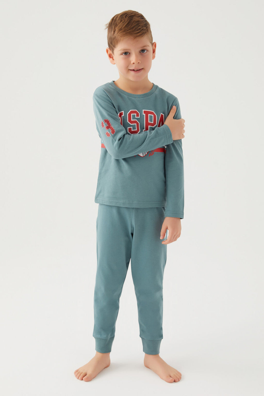 U.S. Polo Assn. Erkek Çocuk Bisiklet Yaka Pigment Baskılı Kışlık Regular Fit Mavi Pijama Takımı US1191-C-V8