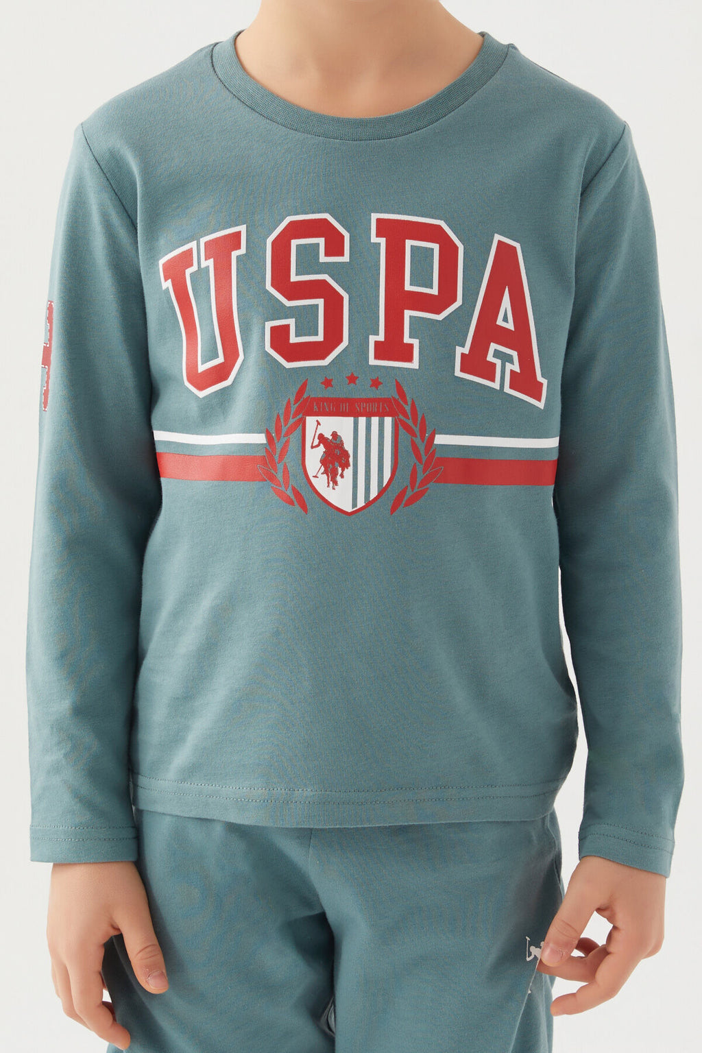 U.S. Polo Assn. Erkek Çocuk Bisiklet Yaka Pigment Baskılı Kışlık Regular Fit Mavi Pijama Takımı US1191-C-V8
