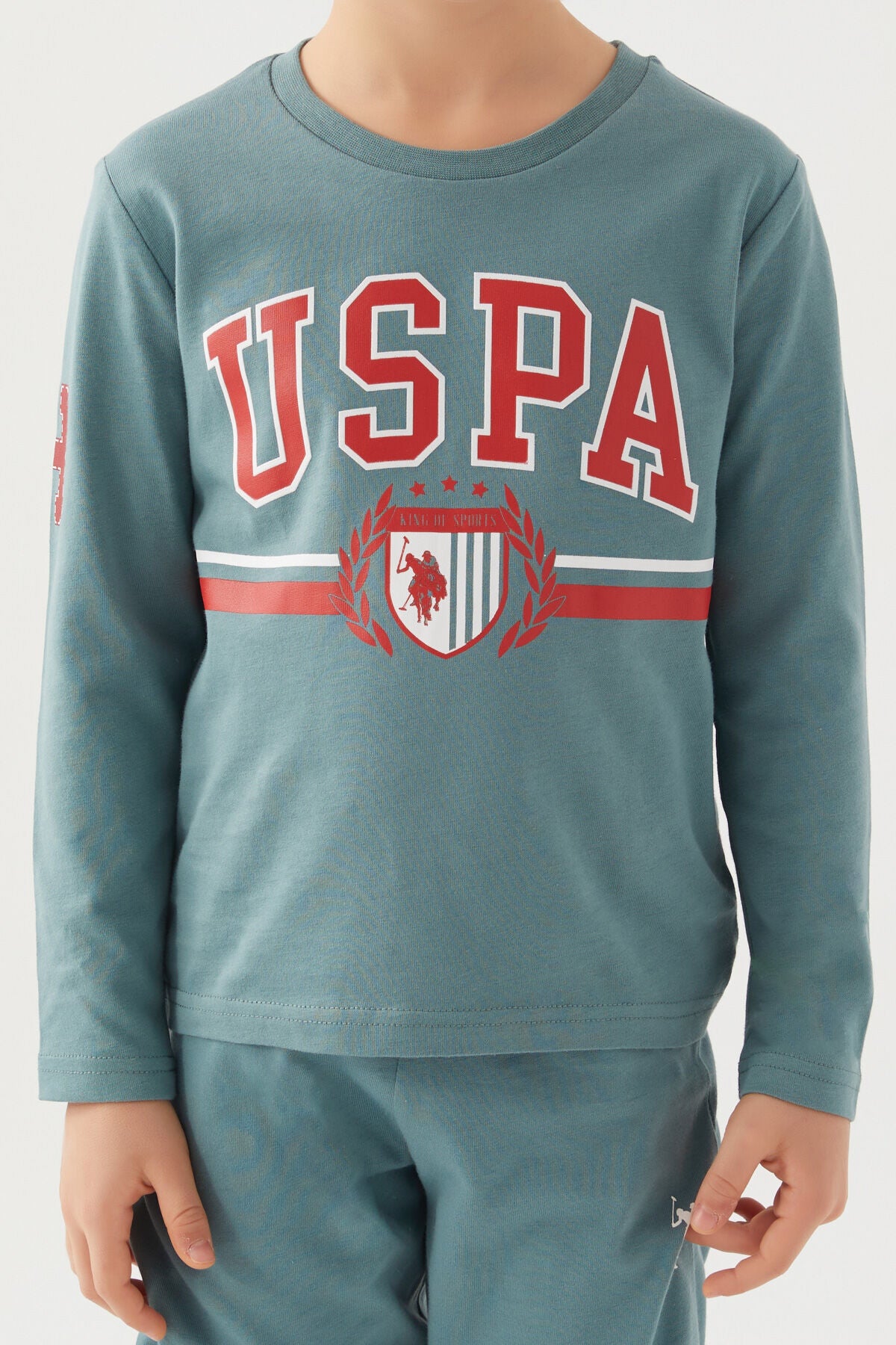 U.S. Polo Assn. Erkek Çocuk Bisiklet Yaka Pigment Baskılı Kışlık Regular Fit Mavi Pijama Takımı US1191-C-V8