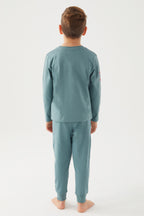 U.S. Polo Assn. Erkek Çocuk Bisiklet Yaka Pigment Baskılı Kışlık Regular Fit Mavi Pijama Takımı US1191-C-V8