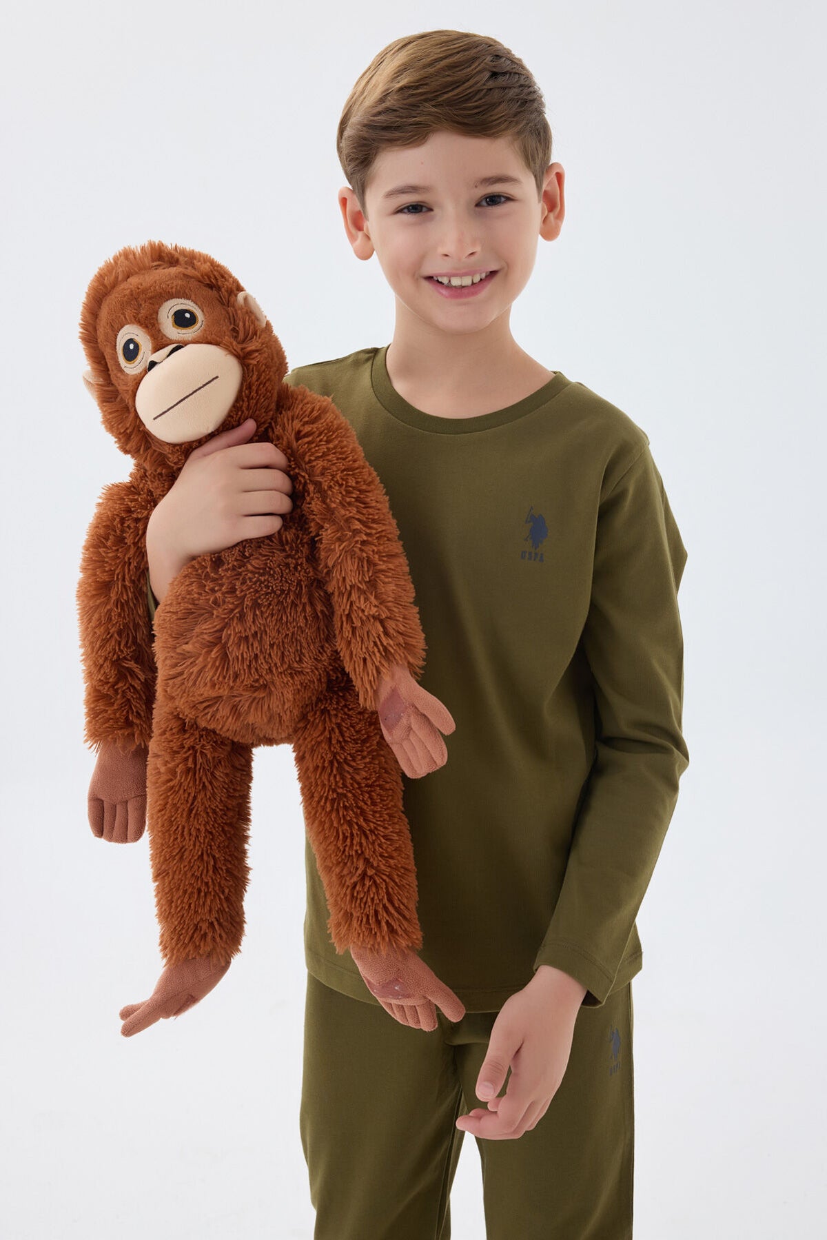 U.S. Polo Assn. Erkek Çocuk Bisiklet Yaka Pigment Baskılı Kışlık Regular Fit Yeşil Pijama Takımı US1580-C-V1