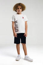 U.S. Polo Assn. Erkek Çocuk Bisiklet Yaka Pigment Baskılı Yazlık Regular Fit Beyaz Bermuda Takım US2019-C-V3