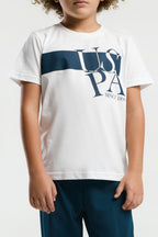 U.S. Polo Assn. Erkek Çocuk Bisiklet Yaka Pigment Baskılı Yazlık Regular Fit Beyaz Pijama Takımı US2016-C-V2