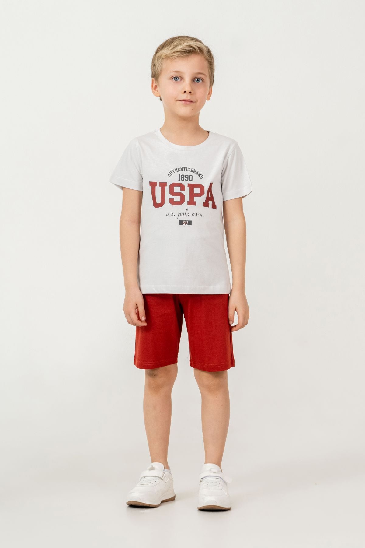 U.S. Polo Assn. Erkek Çocuk Bisiklet Yaka Baskılı Yazlık Regular Fit Kırmızı Bermuda Takım US2473-C-V1 Ürün ikincil görseli