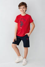 U.S. Polo Assn. Erkek Çocuk Bisiklet Yaka Pigment Baskılı Yazlık Regular Fit Kırmızı Bermuda Takım US1095-C-V3