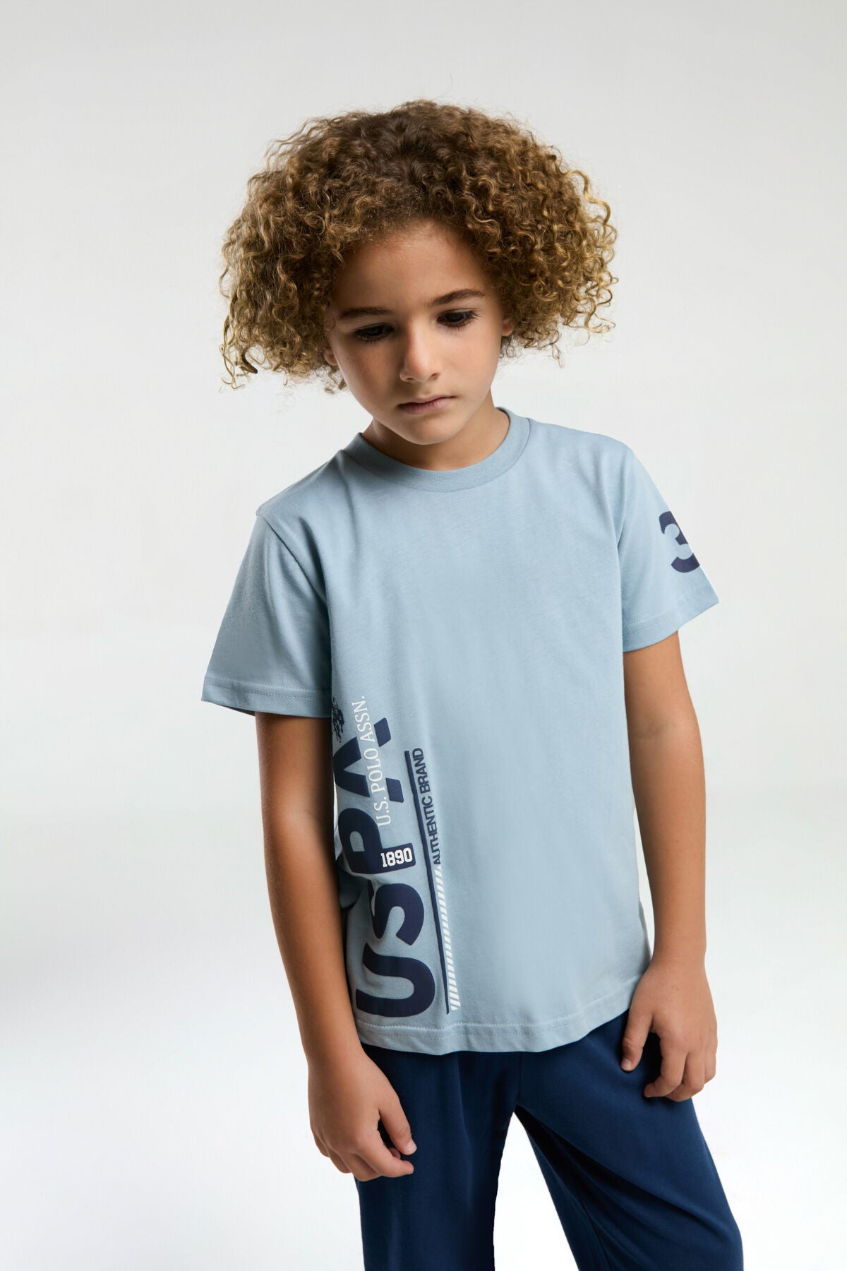 U.S. Polo Assn. Erkek Çocuk Bisiklet Yaka Pigment Baskılı Yazlık Regular Fit Mavi Pijama Takımı US2013-C-V2 Ürün ana görseli