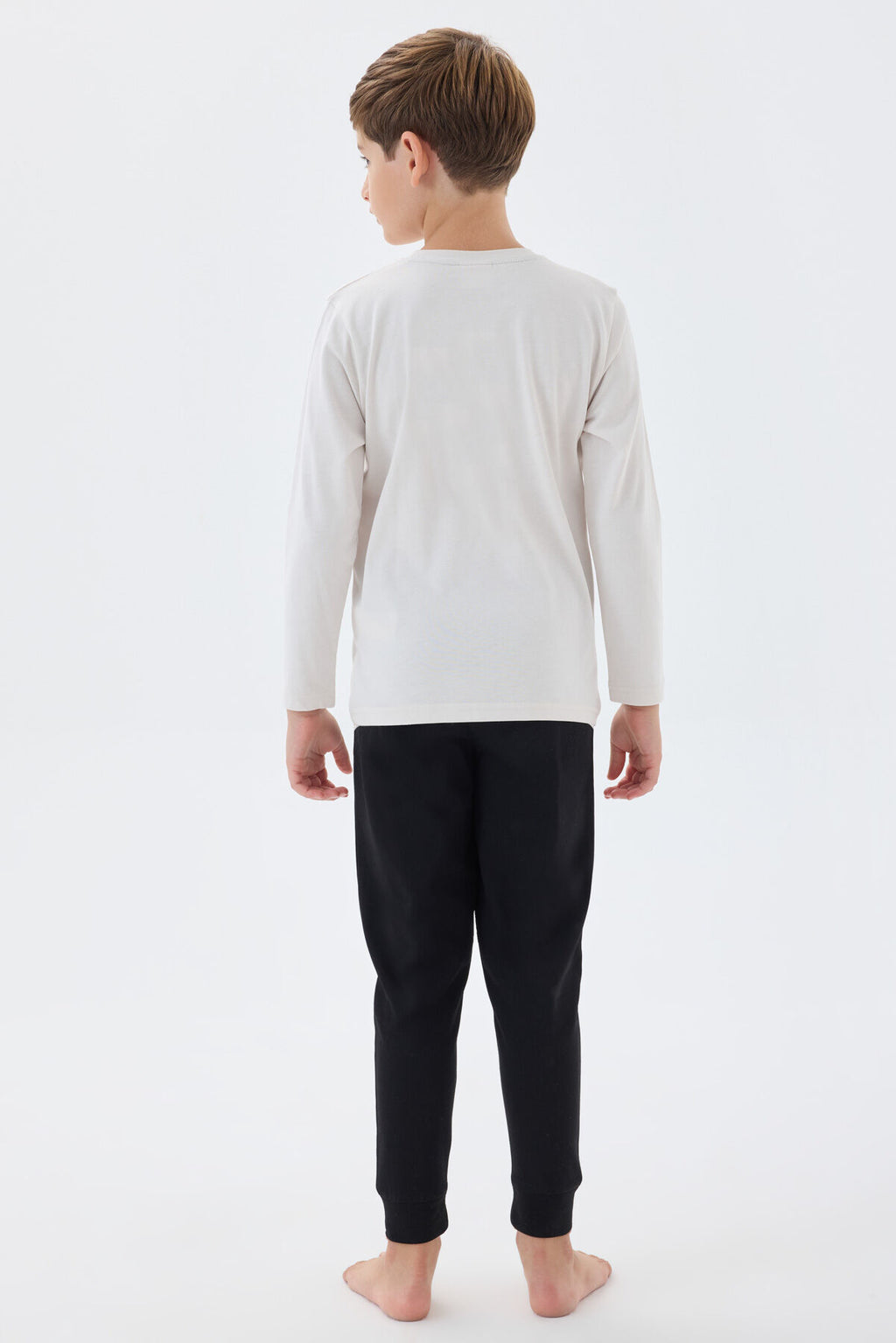 U.S. Polo Assn. Erkek Çocuk Bisiklet Yaka Pigment Baskılı Kışlık Regular Fit Beyaz Pijama Takımı US1578-C-V2