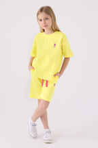 U.S. Polo Assn. Kız Çocuk Bisiklet Yaka Sargı Nakışlı Yazlık Regular Fit Sarı Bermuda Takım US1850-C-V20