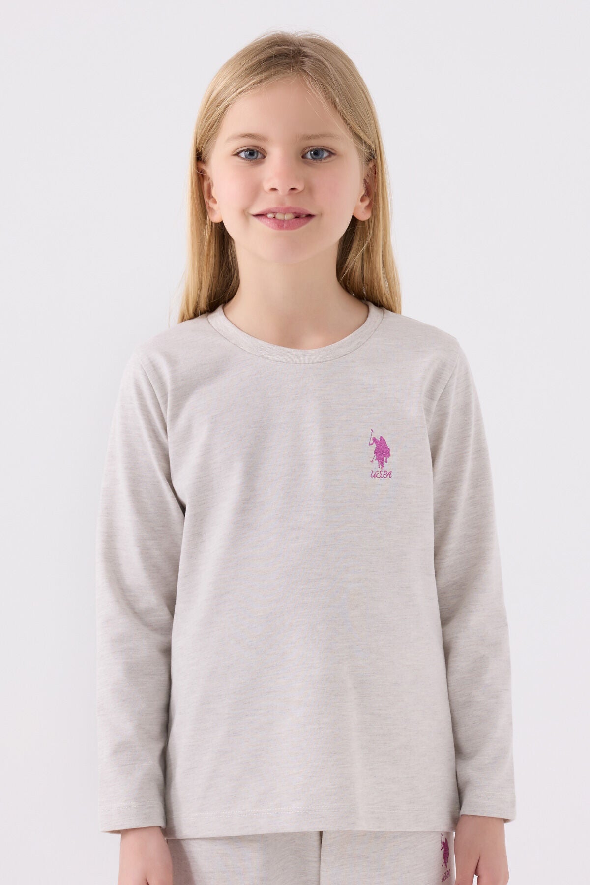 U.S. Polo Assn. Kız Çocuk Bisiklet Yaka Pigment Baskılı Kışlık Regular Fit Gri Pijama Takımı US1668-C-V8 Ürün ikincil görseli