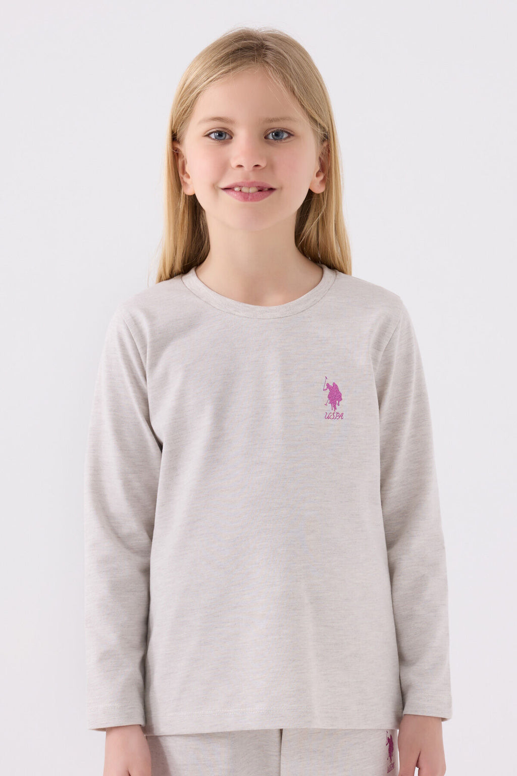 U.S. Polo Assn. Kız Çocuk Bisiklet Yaka Pigment Baskılı Kışlık Regular Fit Gri Pijama Takımı US1668-C-V8
