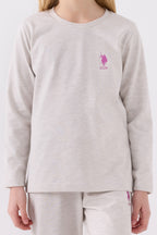 U.S. Polo Assn. Kız Çocuk Bisiklet Yaka Pigment Baskılı Kışlık Regular Fit Gri Pijama Takımı US1668-C-V8