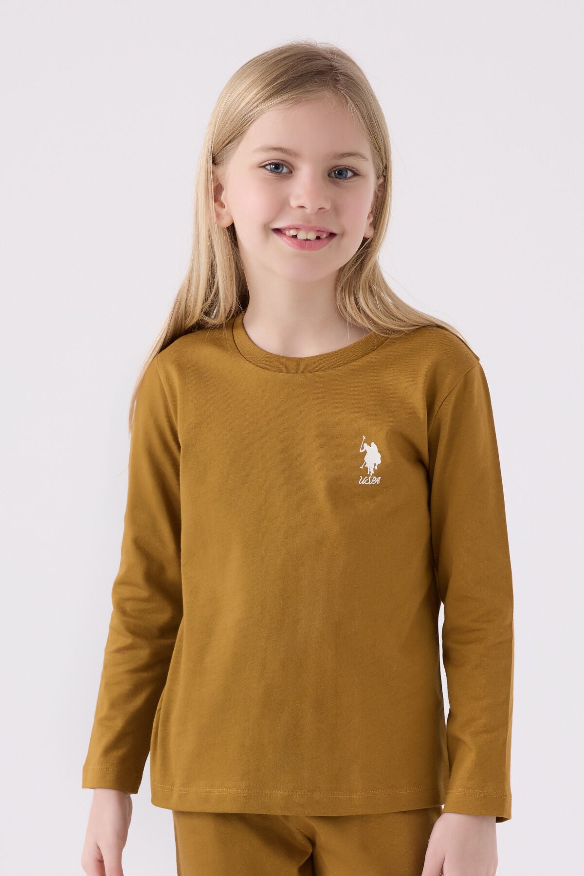 U.S. Polo Assn. Kız Çocuk Bisiklet Yaka Pigment Baskılı Kışlık Regular Fit Kahverengi Pijama Takımı US1668-C-V5 Ürün ikincil görseli