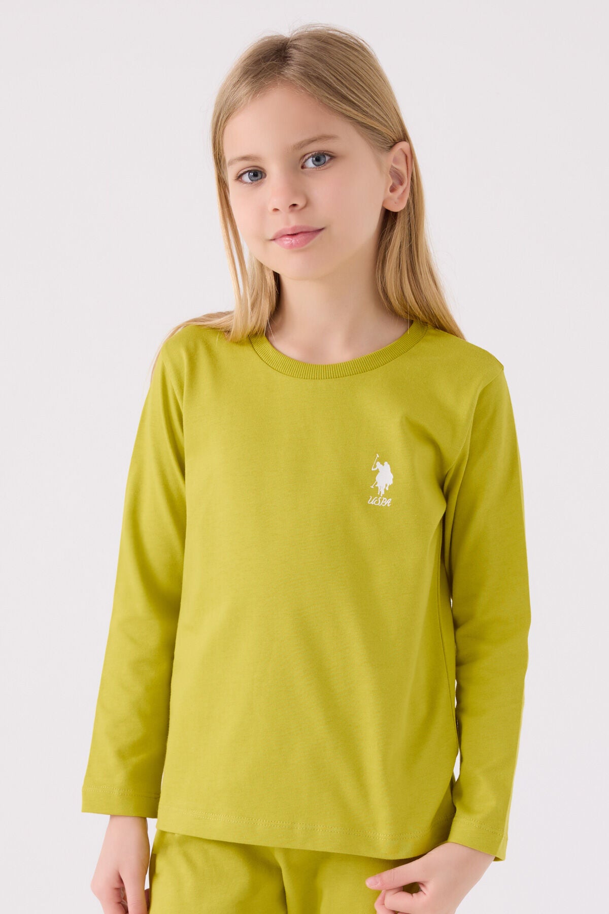 U.S. Polo Assn. Kız Çocuk Bisiklet Yaka Pigment Baskılı Kışlık Regular Fit Yeşil Pijama Takımı US1668-C-V1 Ürün ikincil görseli