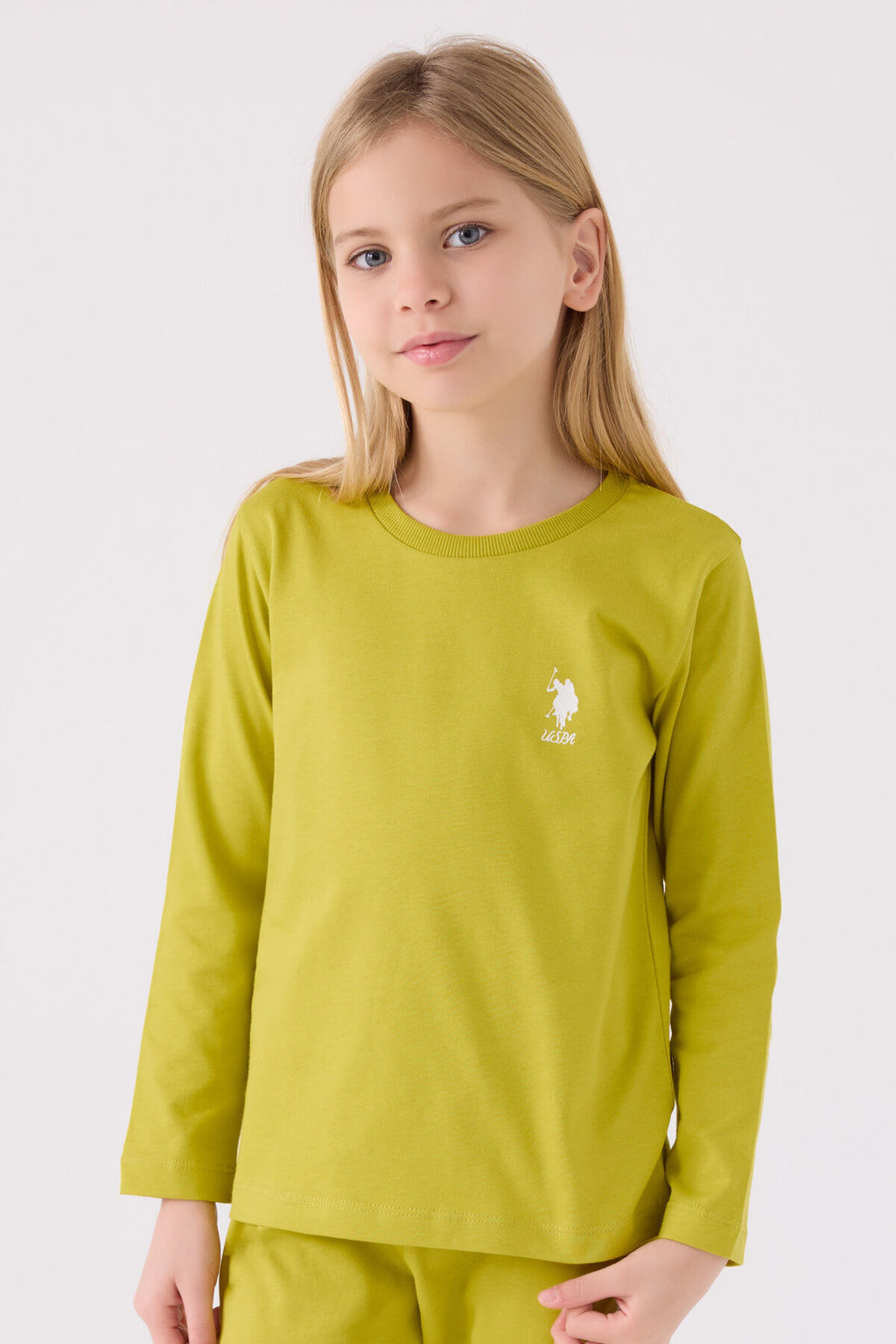 U.S. Polo Assn. Kız Çocuk Bisiklet Yaka Pigment Baskılı Kışlık Regular Fit Yeşil Pijama Takımı US1668-C-V1