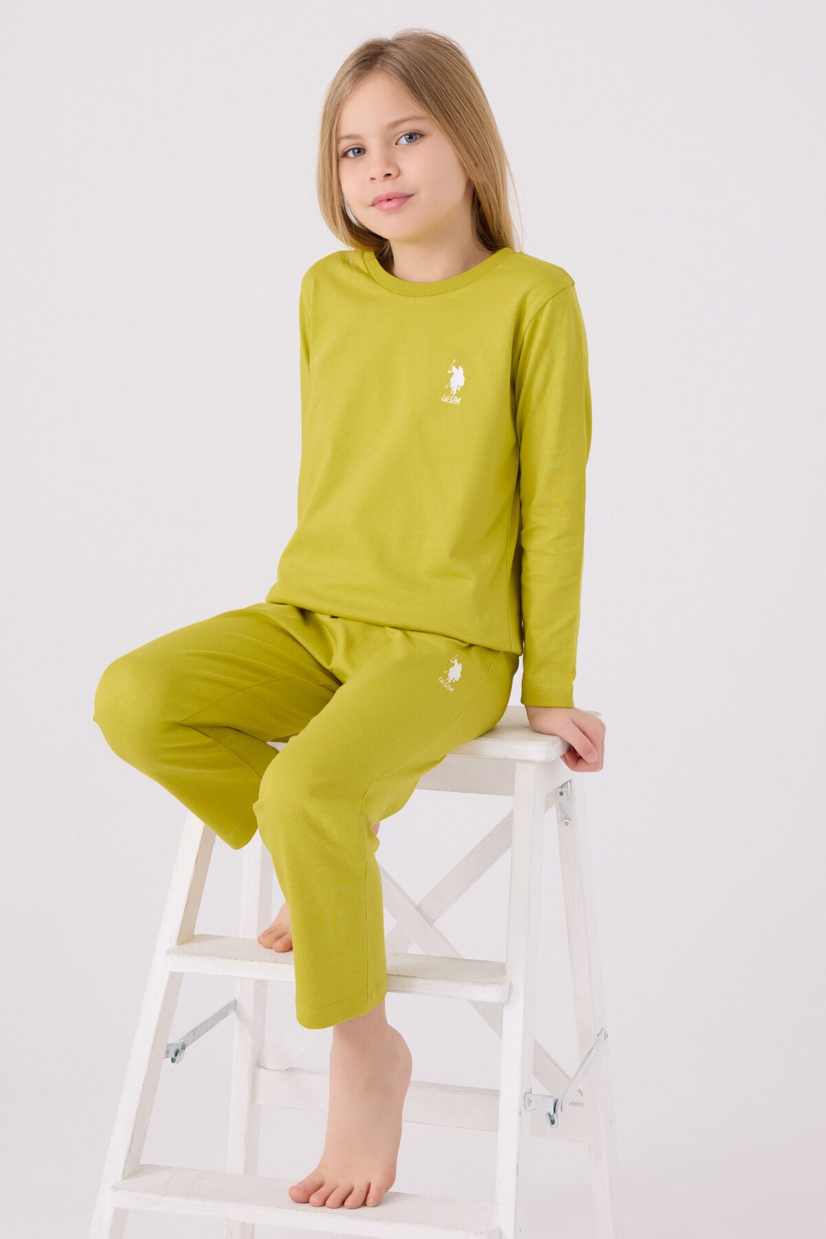 U.S. Polo Assn. Kız Çocuk Bisiklet Yaka Pigment Baskılı Kışlık Regular Fit Yeşil Pijama Takımı US1668-C-V1