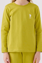 U.S. Polo Assn. Kız Çocuk Bisiklet Yaka Pigment Baskılı Kışlık Regular Fit Yeşil Pijama Takımı US1668-C-V1
