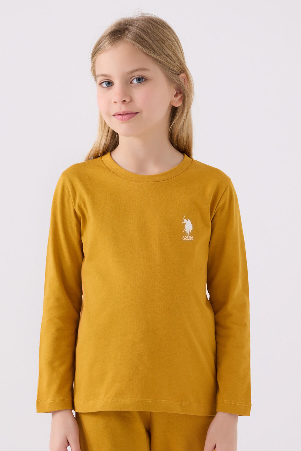 U.S. Polo Assn. Kız Çocuk Bisiklet Yaka Pigment Baskılı Kışlık Regular Fit Sarı Pijama Takımı US1668-C-V4