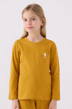 U.S. Polo Assn. Kız Çocuk Bisiklet Yaka Pigment Baskılı Kışlık Regular Fit Sarı Pijama Takımı US1668-C-V4