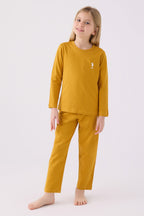 U.S. Polo Assn. Kız Çocuk Bisiklet Yaka Pigment Baskılı Kışlık Regular Fit Sarı Pijama Takımı US1668-C-V4