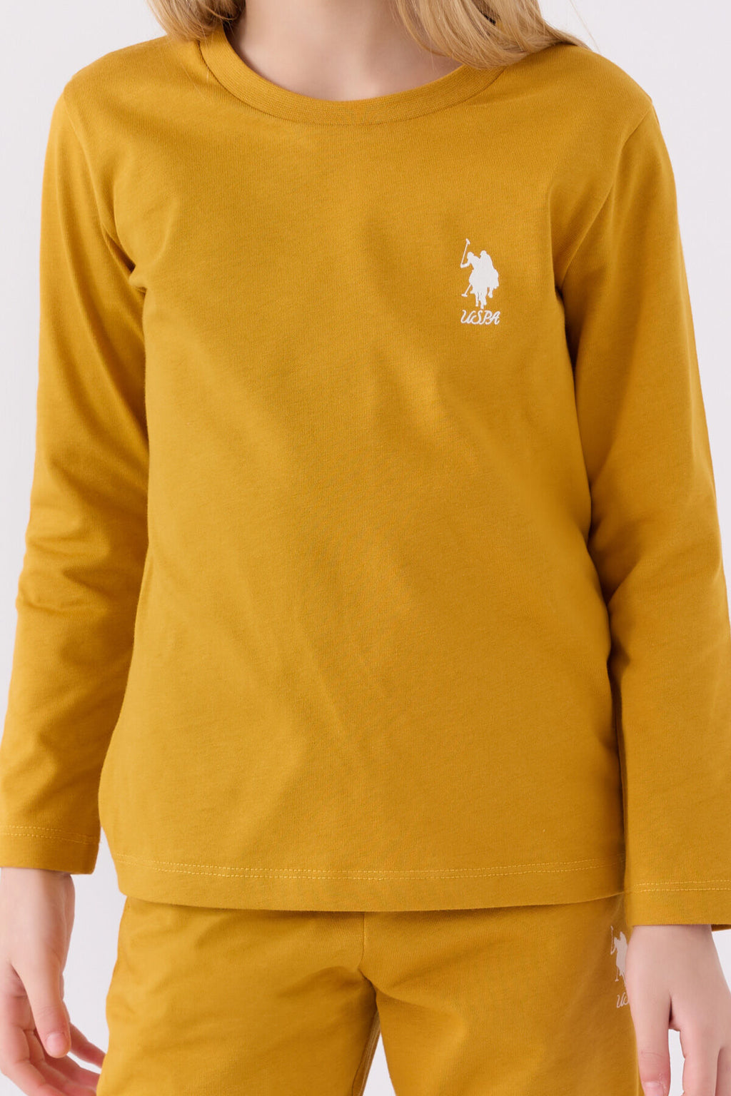 U.S. Polo Assn. Kız Çocuk Bisiklet Yaka Pigment Baskılı Kışlık Regular Fit Sarı Pijama Takımı US1668-C-V4