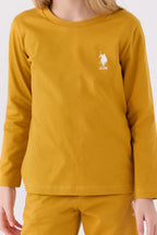 U.S. Polo Assn. Kız Çocuk Bisiklet Yaka Pigment Baskılı Kışlık Regular Fit Sarı Pijama Takımı US1668-C-V4