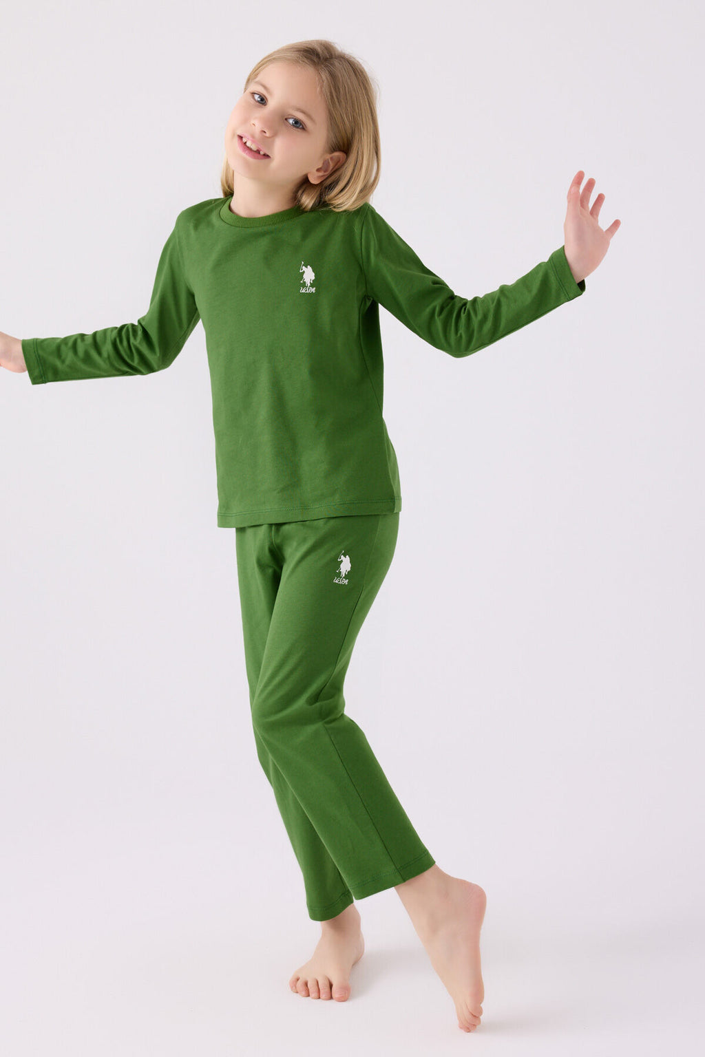 Kız Çocuk Haki Uzun Kol Pijama Takım
