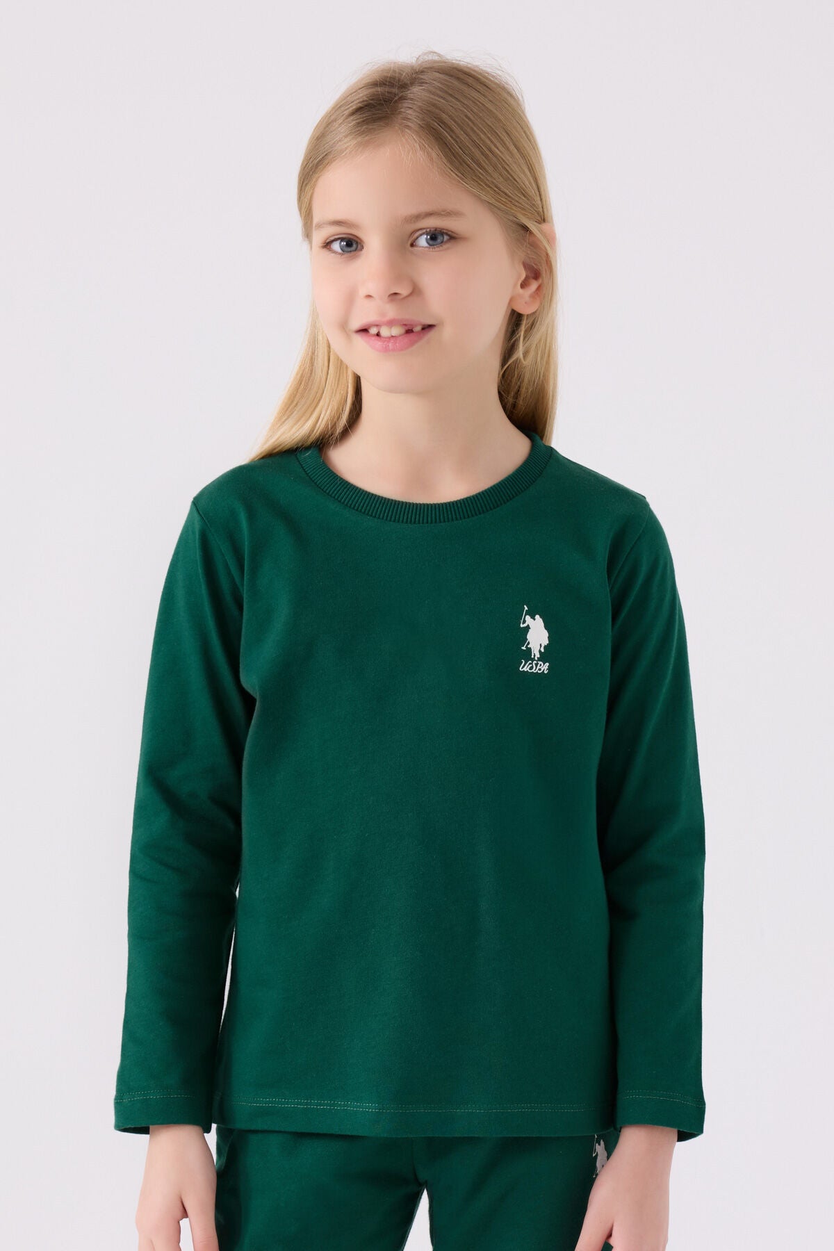 U.S. Polo Assn. Kız Çocuk Bisiklet Yaka Pigment Baskılı Kışlık Regular Fit Yeşil Pijama Takımı US1668-C-V6