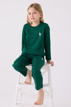 U.S. Polo Assn. Kız Çocuk Bisiklet Yaka Pigment Baskılı Kışlık Regular Fit Yeşil Pijama Takımı US1668-C-V6