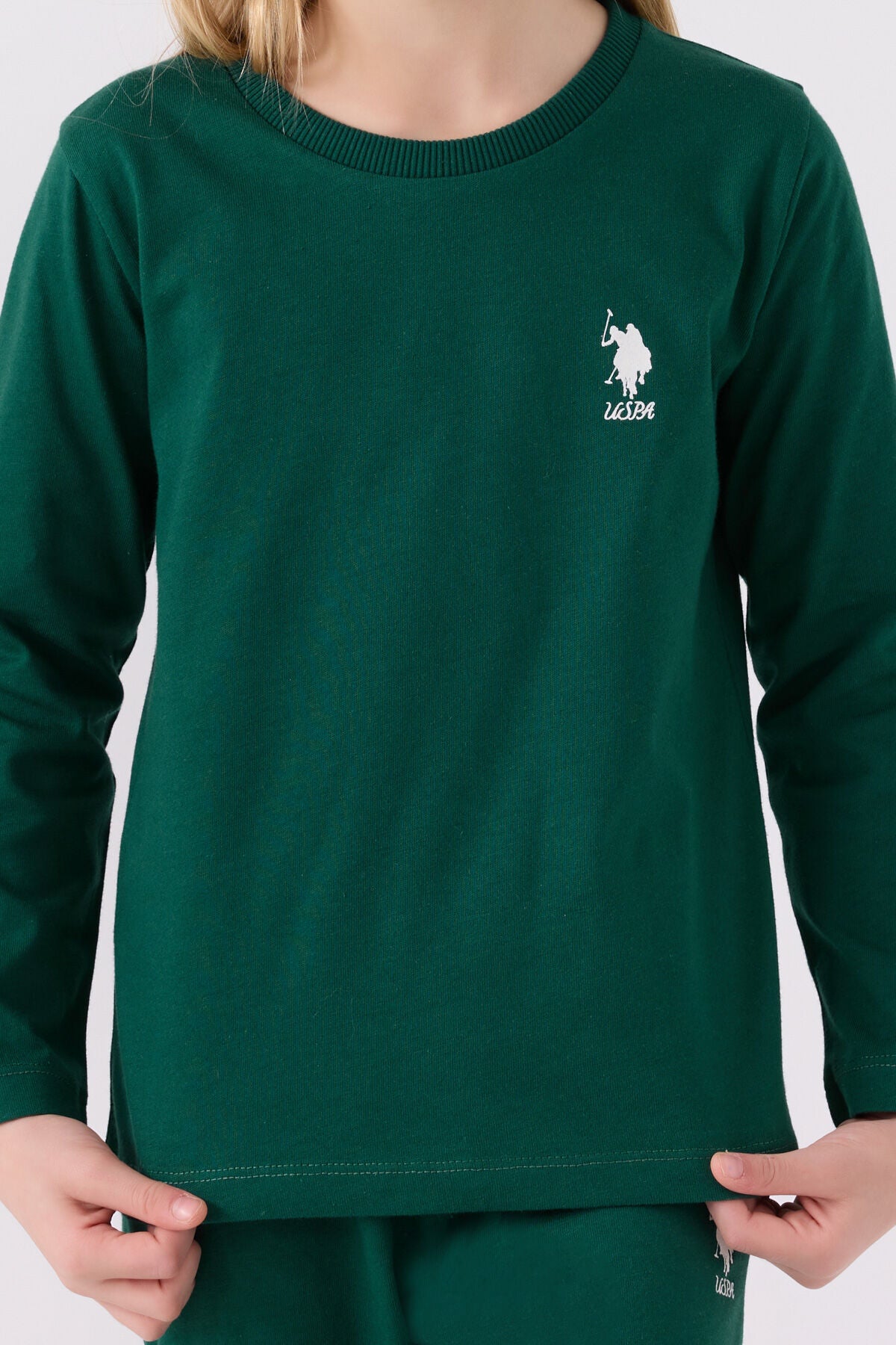 U.S. Polo Assn. Kız Çocuk Bisiklet Yaka Pigment Baskılı Kışlık Regular Fit Yeşil Pijama Takımı US1668-C-V6