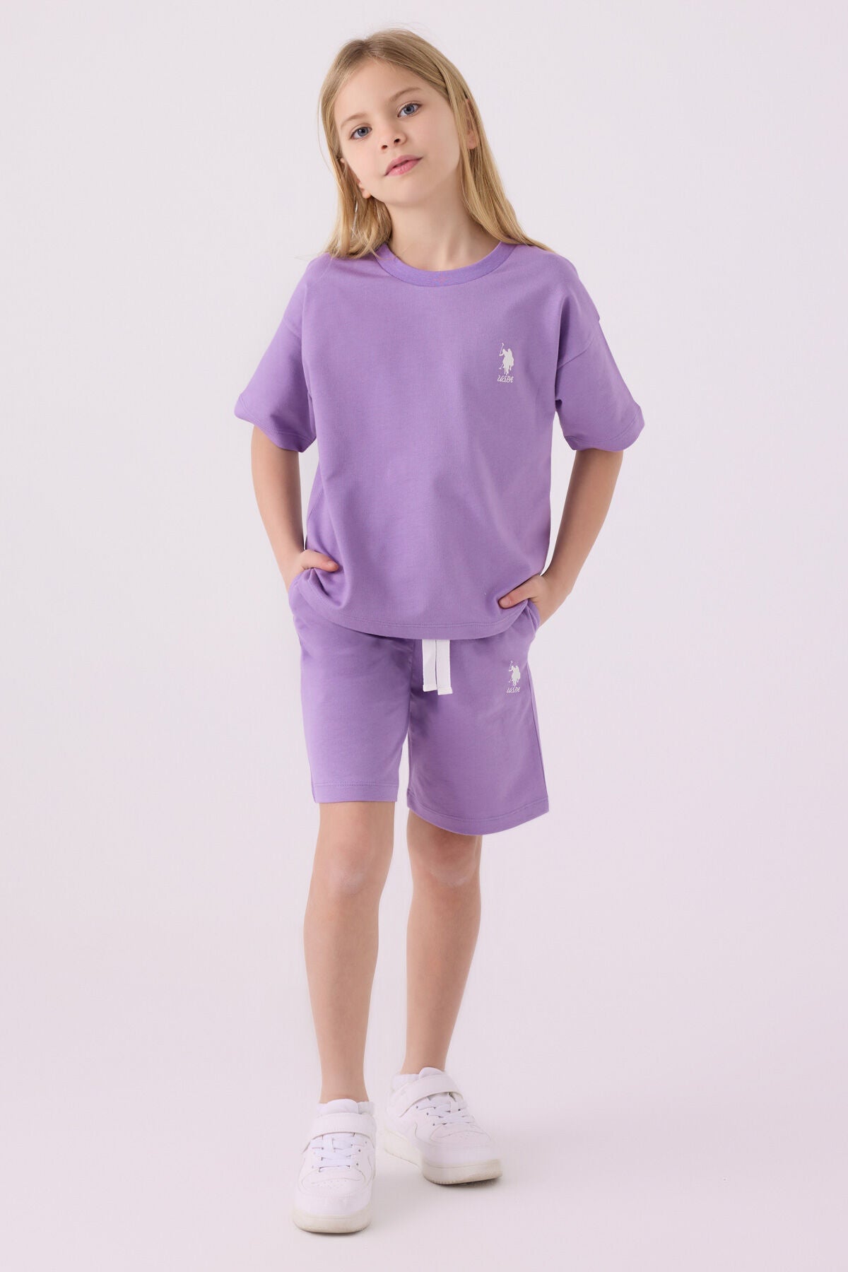 U.S. Polo Assn. Kız Çocuk Bisiklet Yaka Sargı Nakışlı Yazlık Regular Fit Mor Bermuda Takım US1850-C-V7 Ürün ana görseli