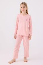 U.S. Polo Assn. Kız Çocuk Bisiklet Yaka Pigment Baskılı Kışlık Regular Fit Pembe Pijama Takımı US1668-C-V14