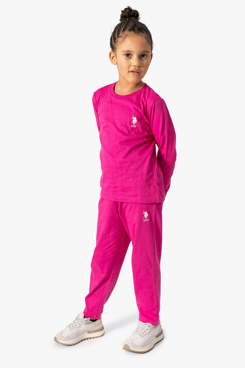 U.S. Polo Assn. Kız Çocuk Fuşya Uzun Kol Pijama Takım