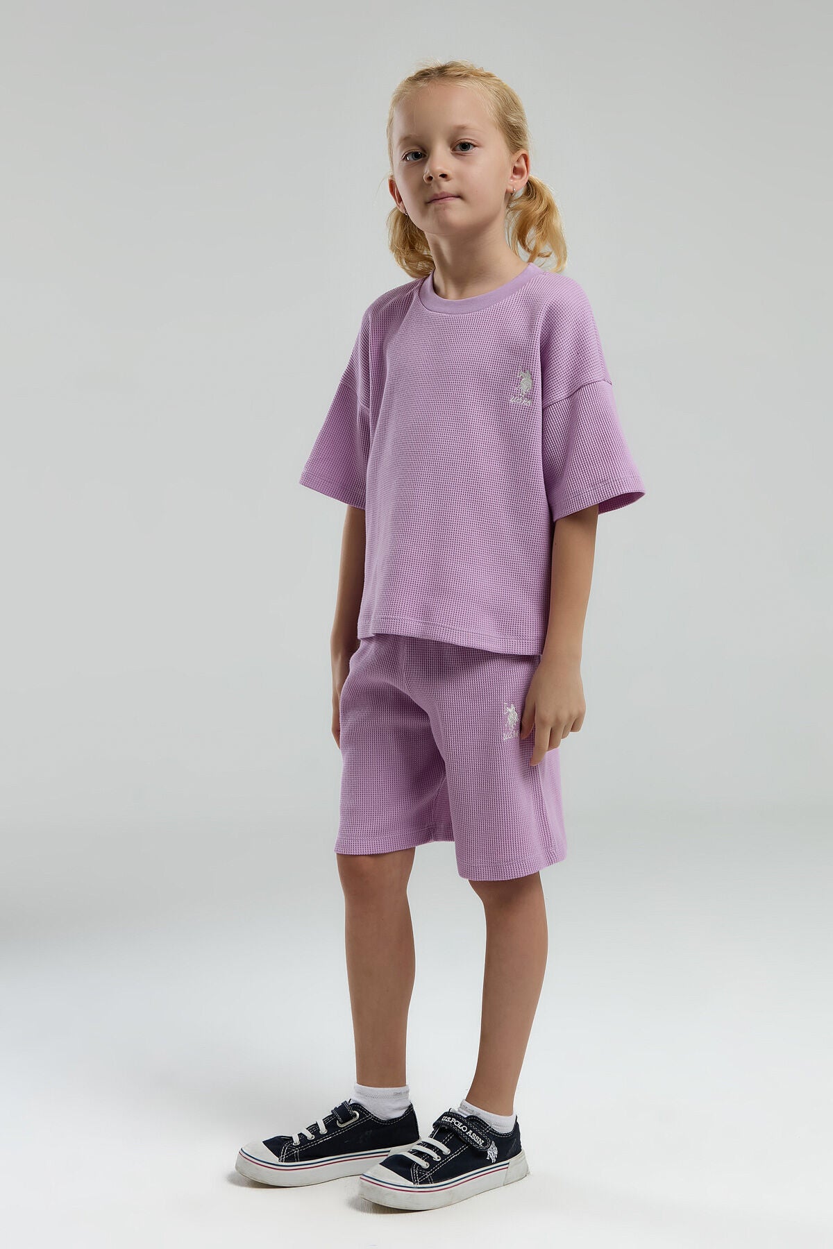 U.S. Polo Assn. Kız Çocuk Bisiklet Yaka Pigment Baskılı Yazlık Regular Fit Mor Bermuda Takım US2065-C-V1 Ürün ana görseli