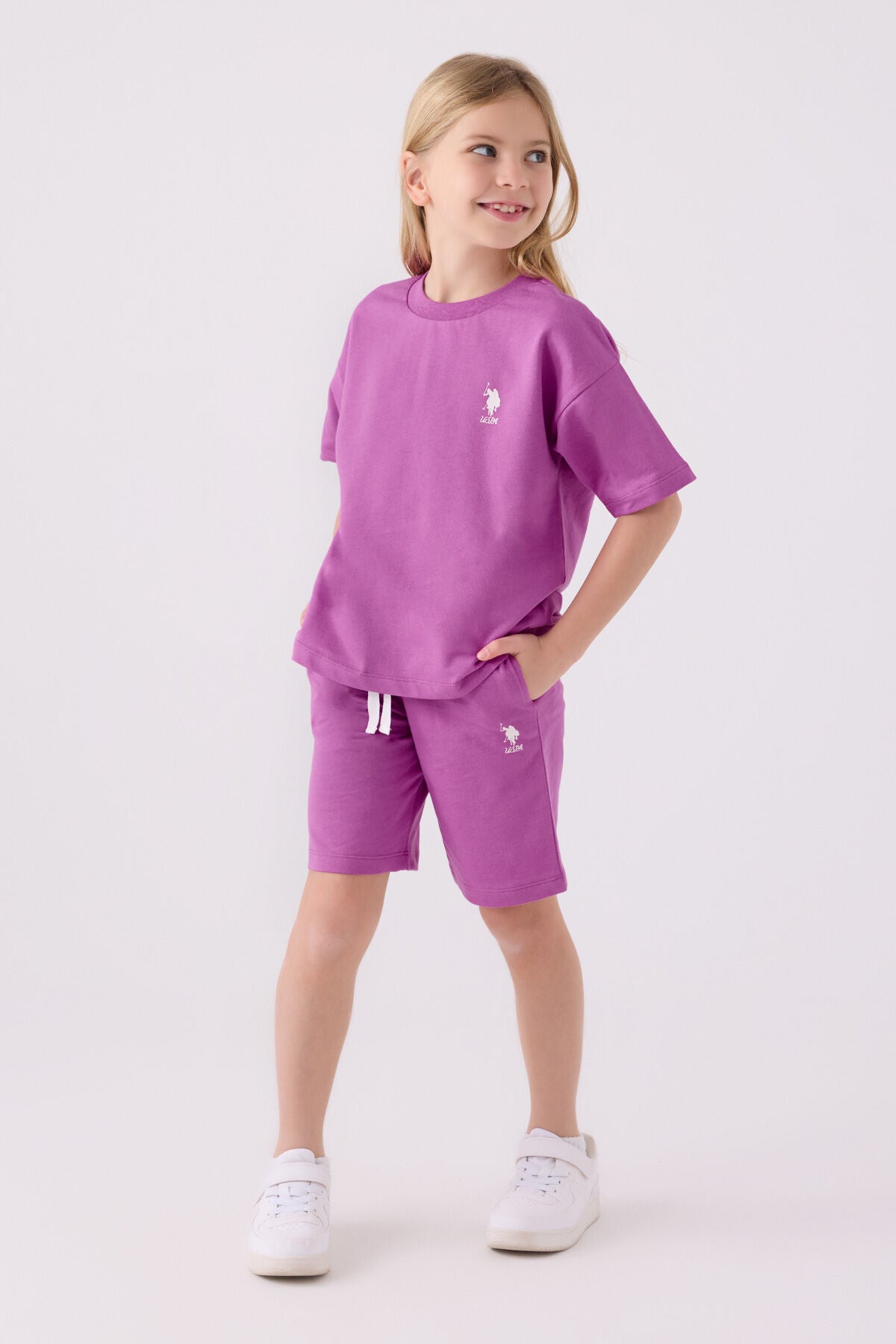 U.S. Polo Assn. Kız Çocuk Bisiklet Yaka Sargı Nakışlı Yazlık Regular Fit Mor Bermuda Takım US1850-C-V19 Ürün ana görseli