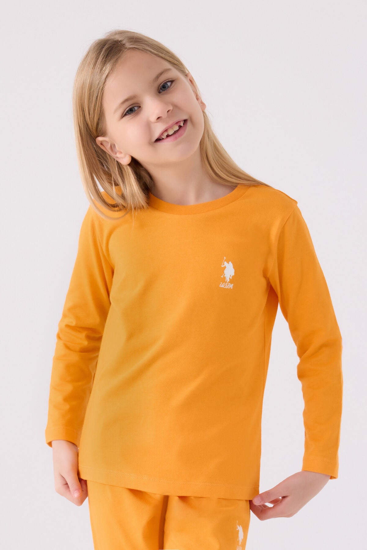 U.S. Polo Assn. Kız Çocuk Bisiklet Yaka Pigment Baskılı Kışlık Regular Fit Turuncu Pijama Takımı US1668-C-V9 Ürün ikincil görseli
