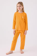 U.S. Polo Assn. Kız Çocuk Bisiklet Yaka Pigment Baskılı Kışlık Regular Fit Turuncu Pijama Takımı US1668-C-V9