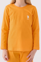 U.S. Polo Assn. Kız Çocuk Bisiklet Yaka Pigment Baskılı Kışlık Regular Fit Turuncu Pijama Takımı US1668-C-V9