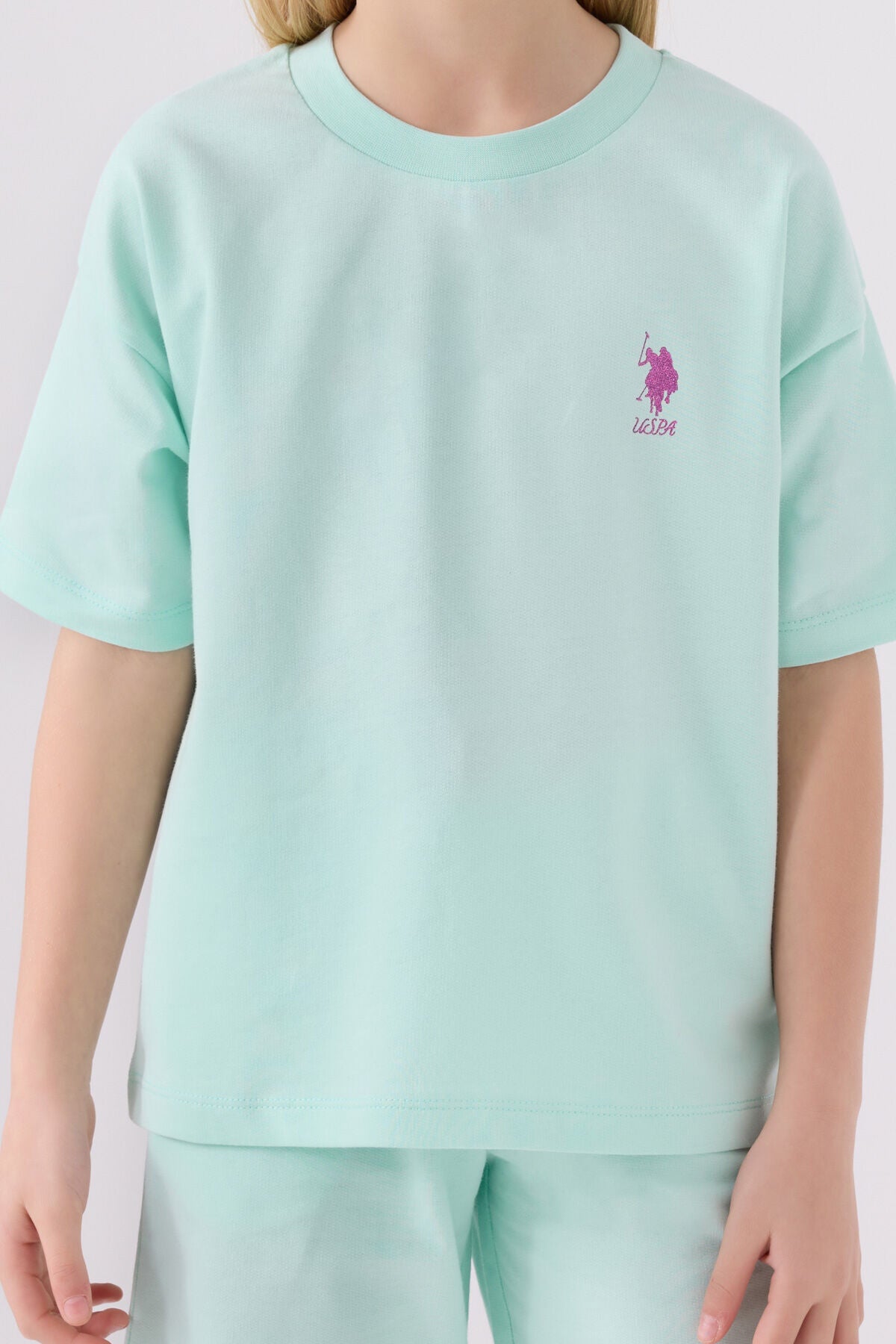 U.S. Polo Assn. Kız Çocuk Bisiklet Yaka Sargı Nakışlı Yazlık Regular Fit Mavi Bermuda Takım US1850-C-V9 Ürün ikincil görseli