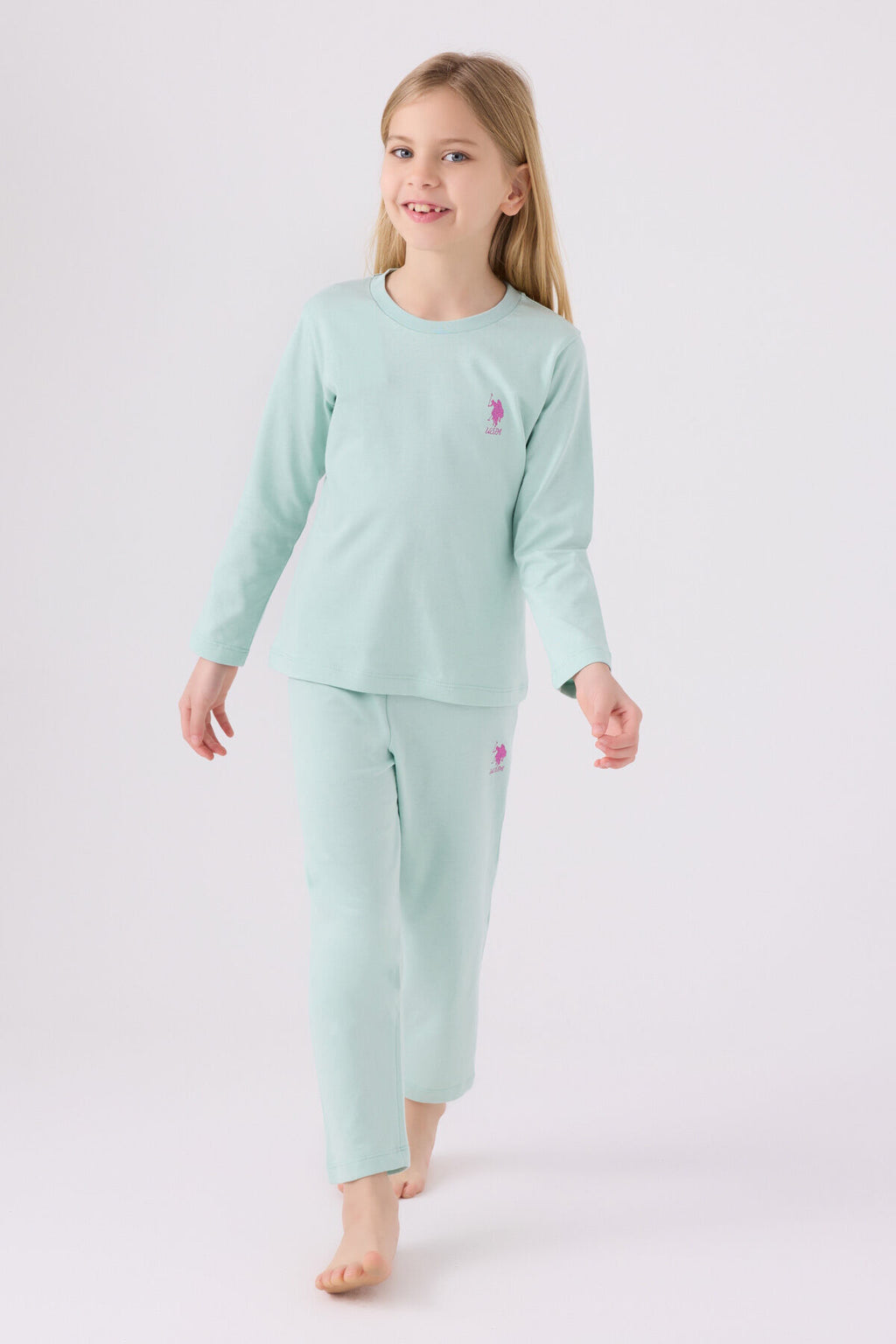 Kız Çocuk Mavi Uzun Kol Pijama Takım