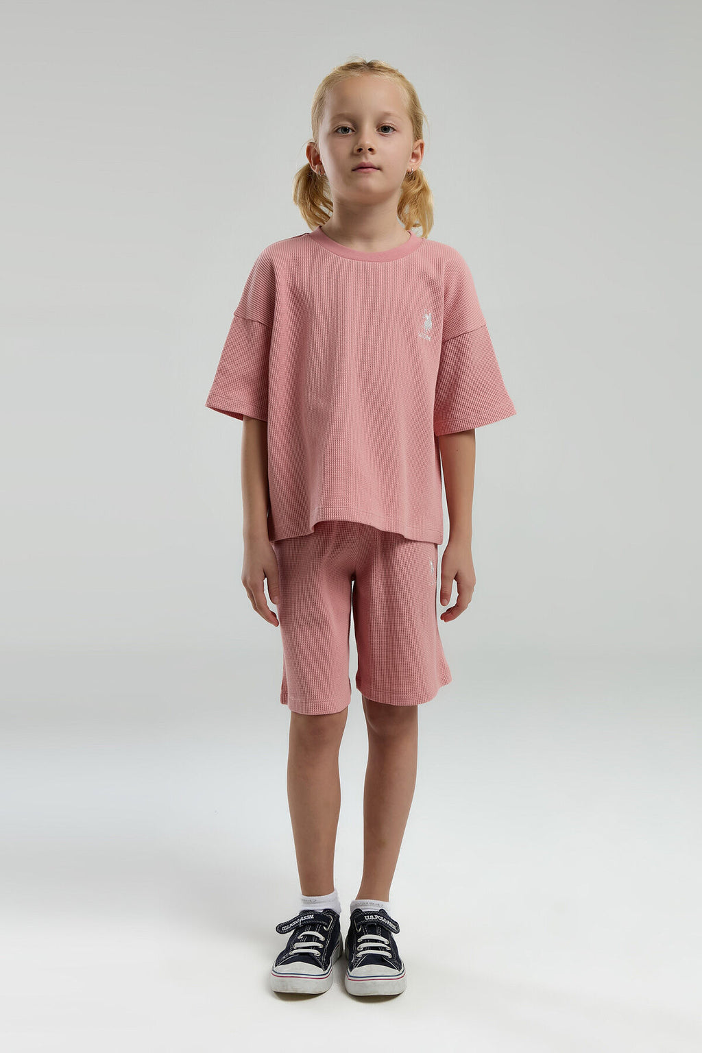 U.S. Polo Assn. Kız Çocuk Pembe Bermuda Takım