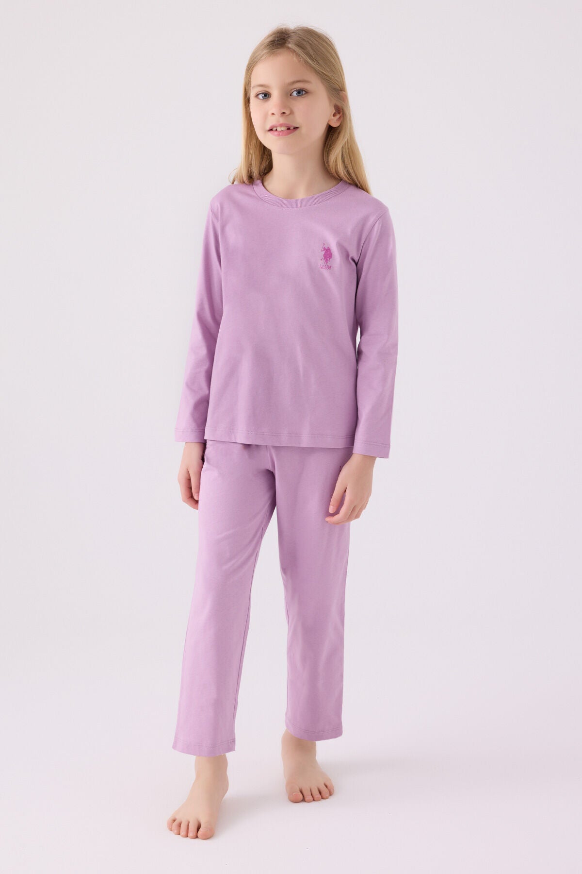 U.S. Polo Assn. Kız Çocuk Bisiklet Yaka Pigment Baskılı Kışlık Regular Fit Mor Pijama Takımı US1668-C-V16 Ürün ana görseli